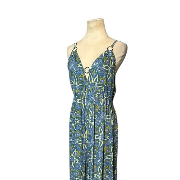 Free People Hard Days Blue Yellow Floral Sleeveless Jumpsuit Small - Picture 8 of 11